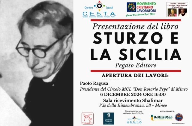 Mineo: Presentazione del libro “Sturzo e la Sicilia", venerdì 6 dicembre, ore 16 